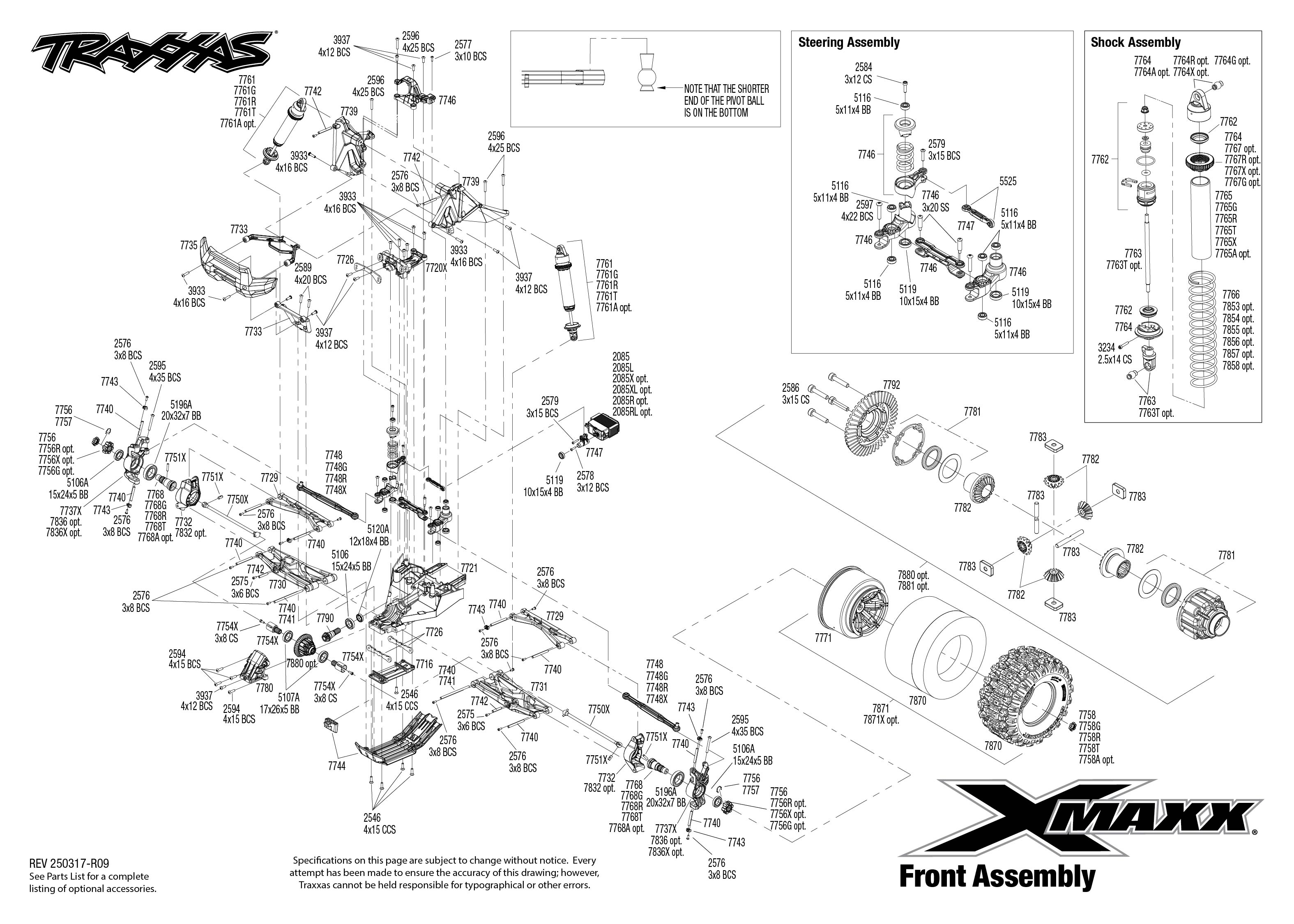 Traxxas X-Maxx 8s (77096-4) Front Assembly Exploded View