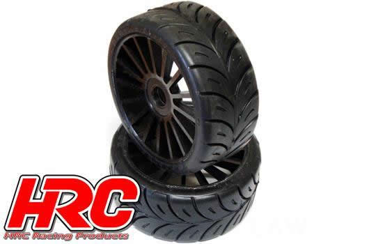 HRC Rally Game & Buggy Radial On-Road Tires Mounted on Black Wheels 17mm Hex 1/8 (2)