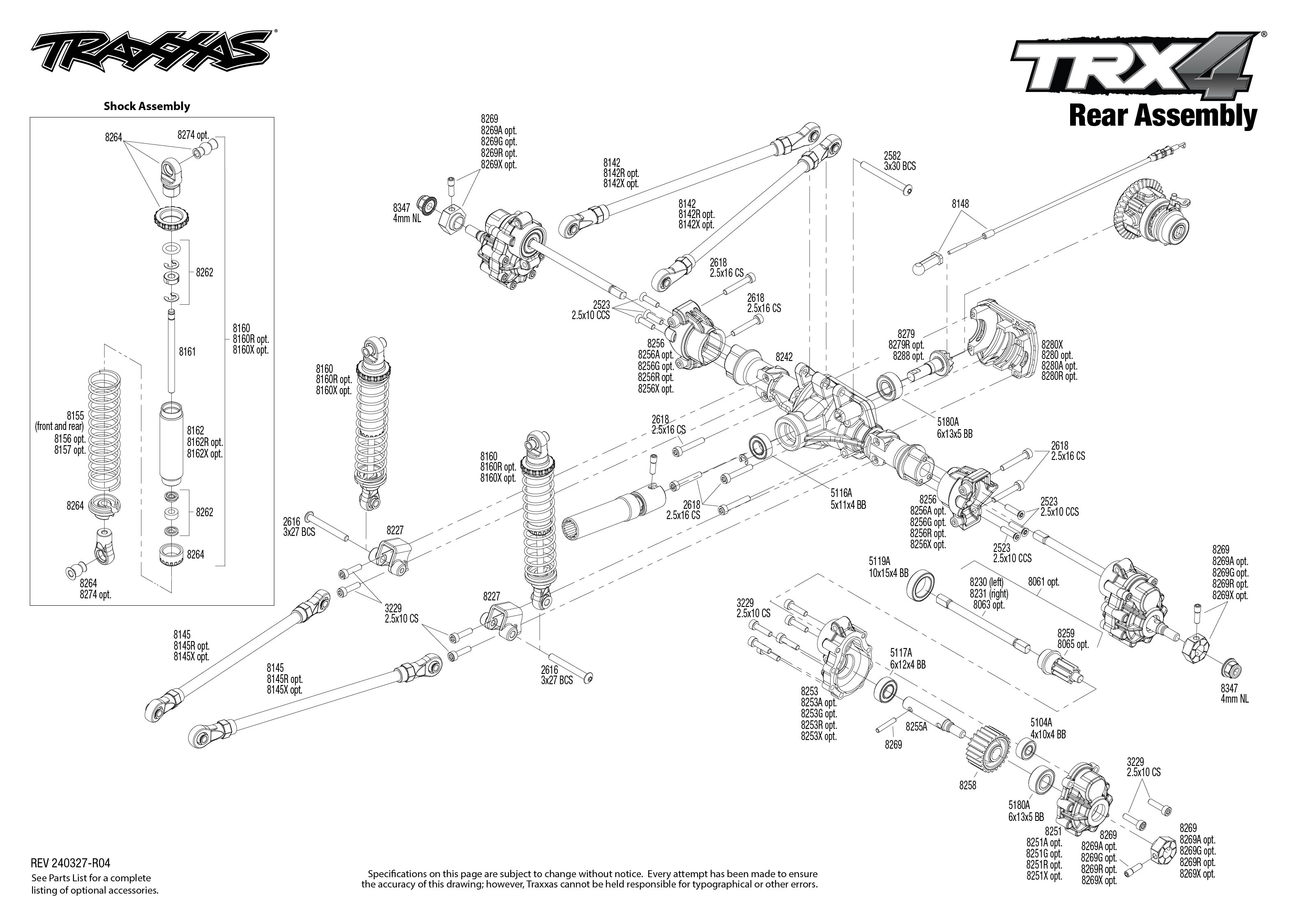 Traxxas TRX-4 1972 Chevrolet K5 Blazer High Trail Edition (92086-4) Rear Assembly Exploded View