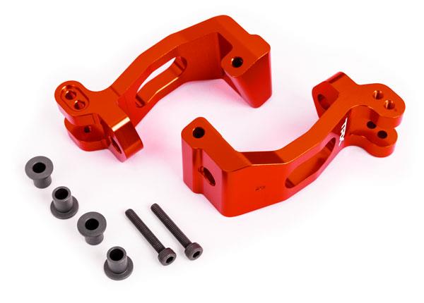 Traxxas Caster blocks (c-hubs), 6061-T6 aluminum (red-anodized), left & right/ kingpin bushings (4)/ 3x20mm CS (with threadlock) (4)