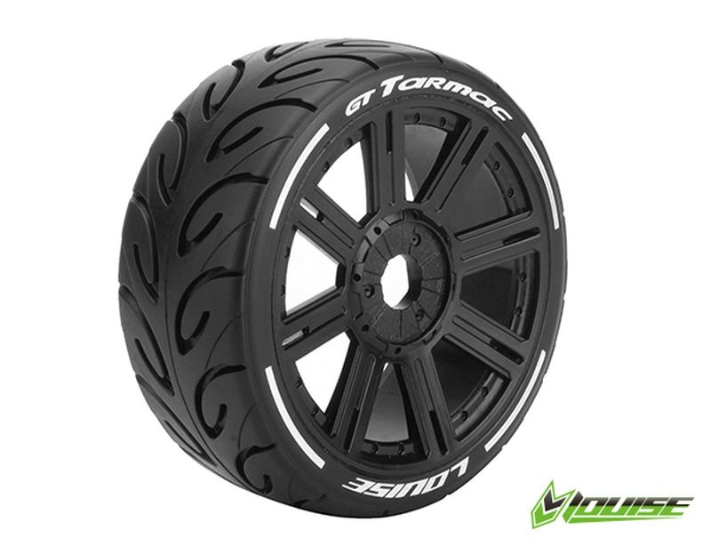 Louise RC MFT GT-TARMAC 1/8 Buggy Tire Set Mounted Soft Black Wheels Hex 17mm (2)