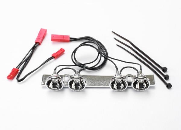 Traxxas LED Lightbar, (chrome, fits Summit roll cage)/ light harness (4 clear lights)/ harness adapter