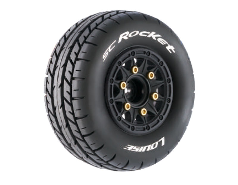 Louise RC SC-Rocket 1/10 Soft Tire Set Mounted Black Wheels met Uitwisselbare Hex 12/14/17mm (2)