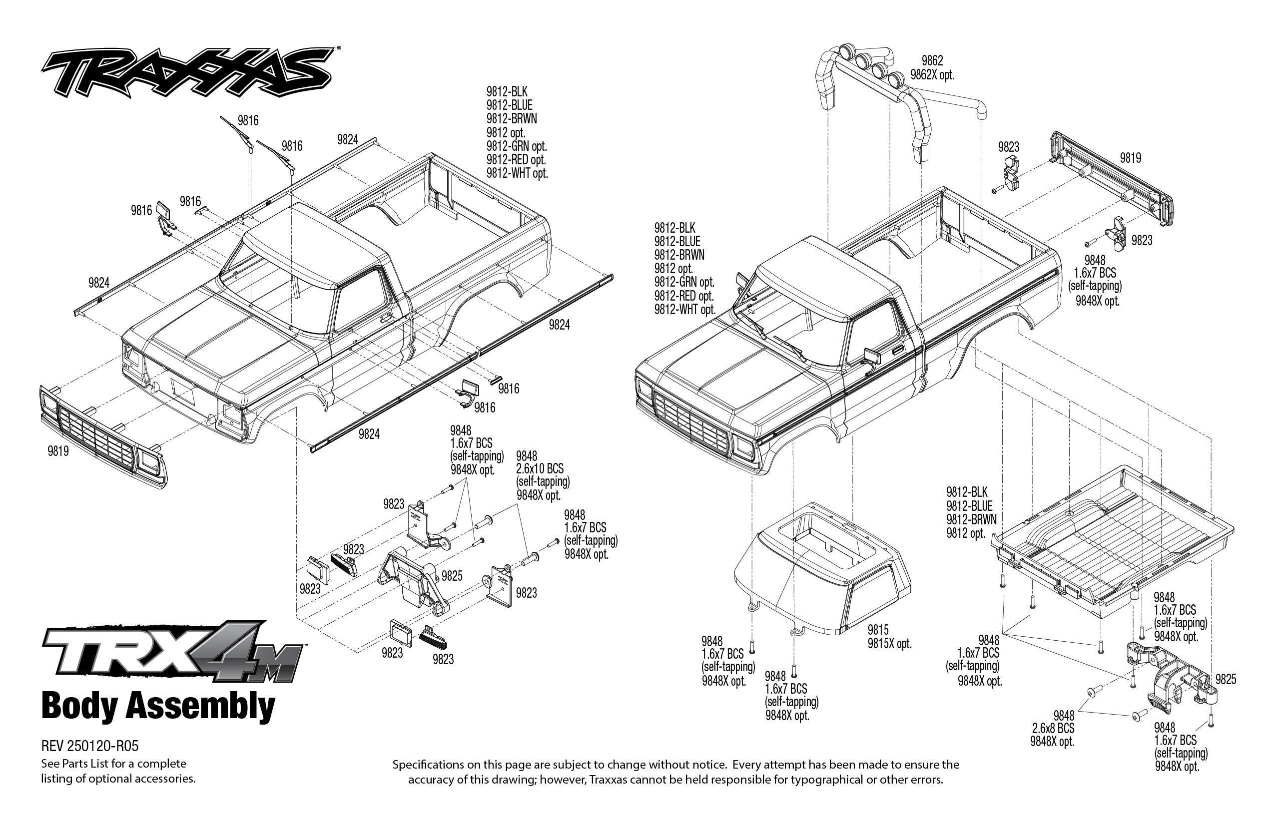 Traxxas TRX-4M Ford F-150 High Trail Edition (97044-1) Body Assembly Exploded View