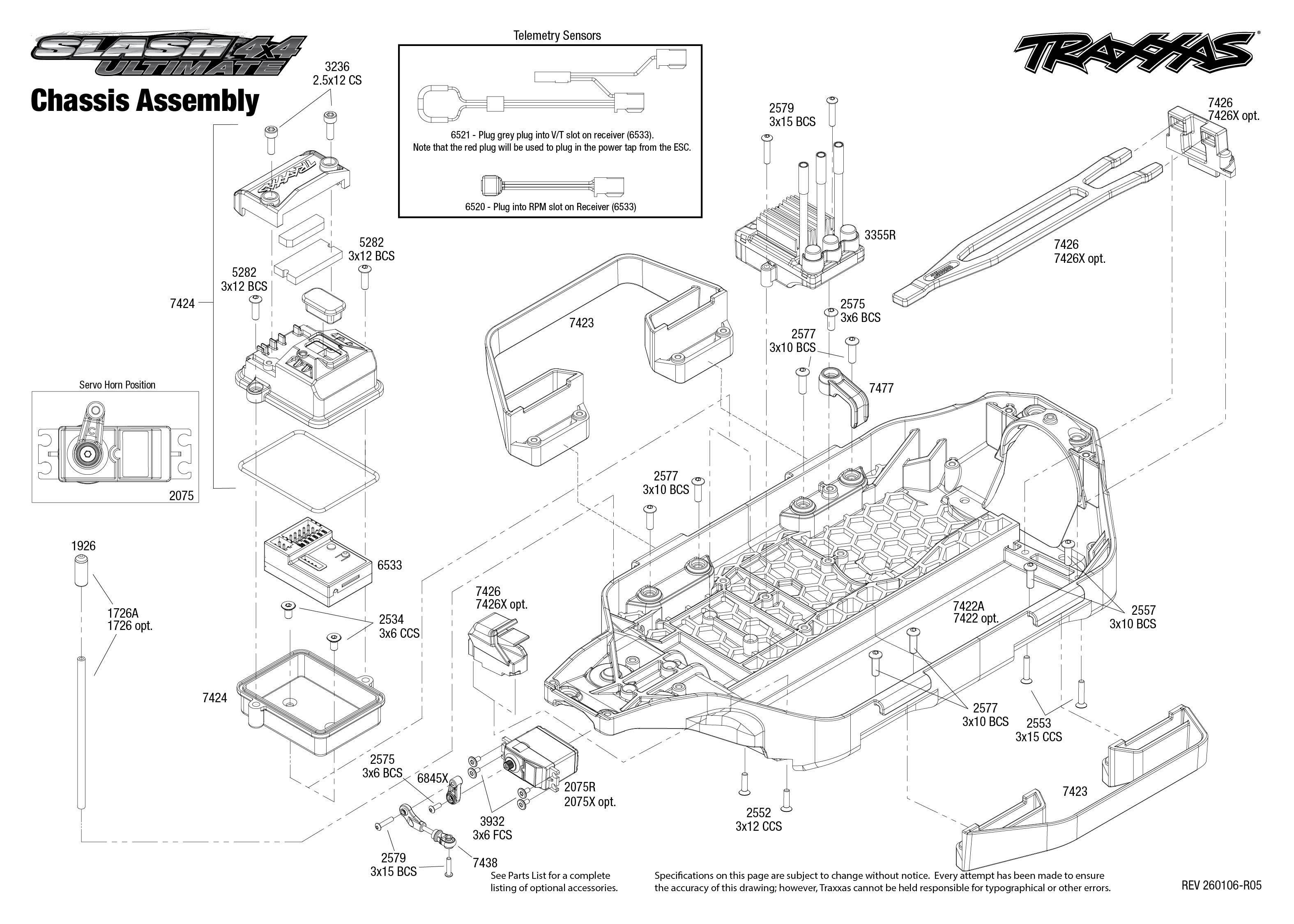 Traxxas Slash 4X4 Ultimate (68277-4) Chassis Assembly Exploded View