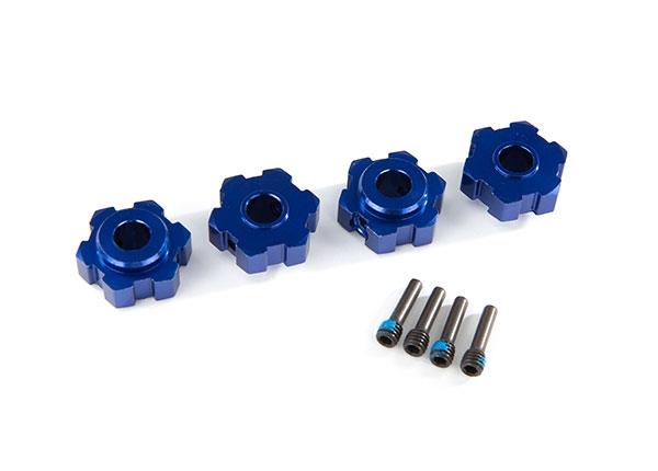 Traxxas Wheel hubs hex aluminum (blue-anodized) (4)/ 4x13mm screw pins (4)
