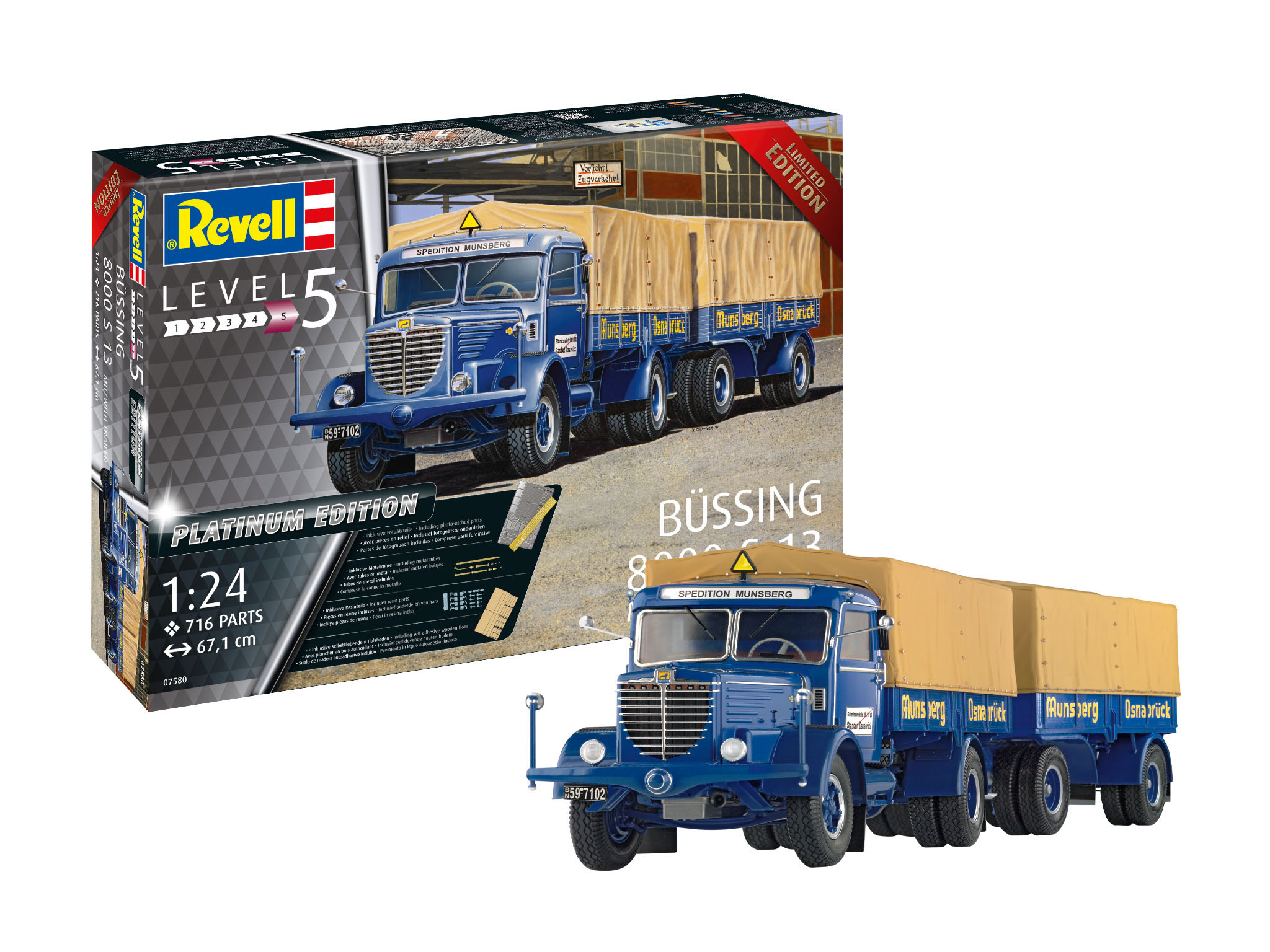 Revell Büssing 8000 S 13 met Trailer Platinum Edition 1/24