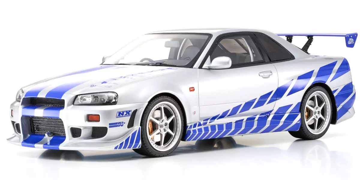 Kyosho Resin Nissan GT-R 2001 Fast & Furious Silver/Blue Stripes 1/12
