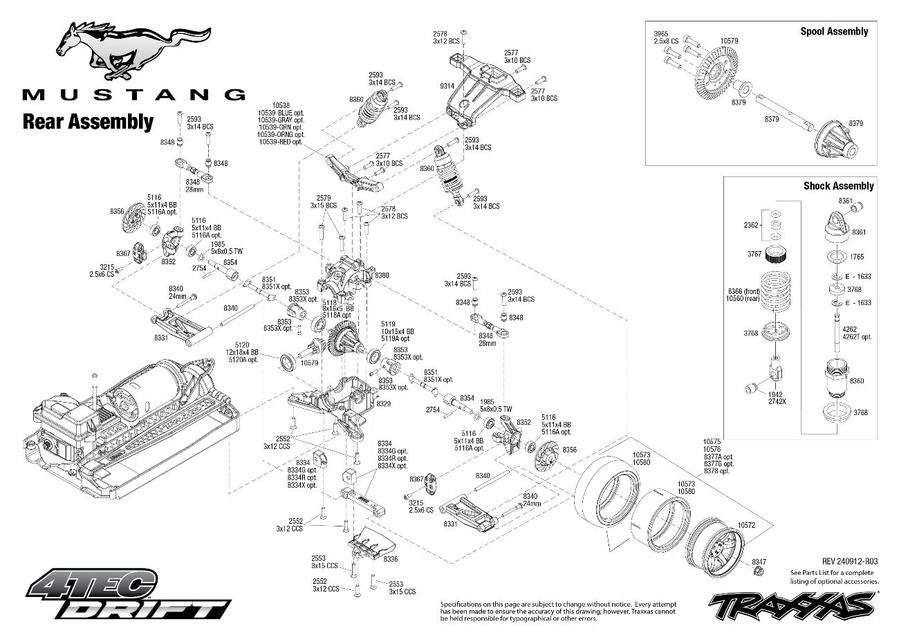 Traxxas 4-Tec Drift Ford Mustang (105237-4) Rear Assembly Exploded View