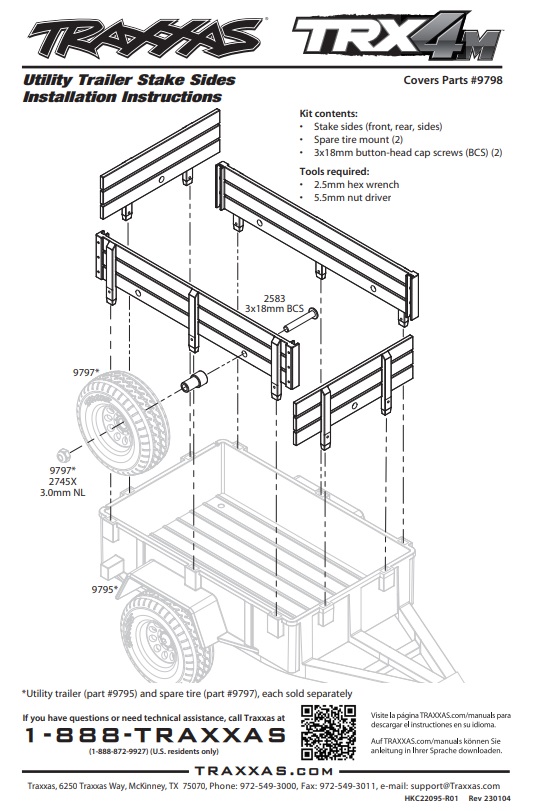 Traxxas TRX-4M Utility Trailer Stake Sides Installation Instructions - English