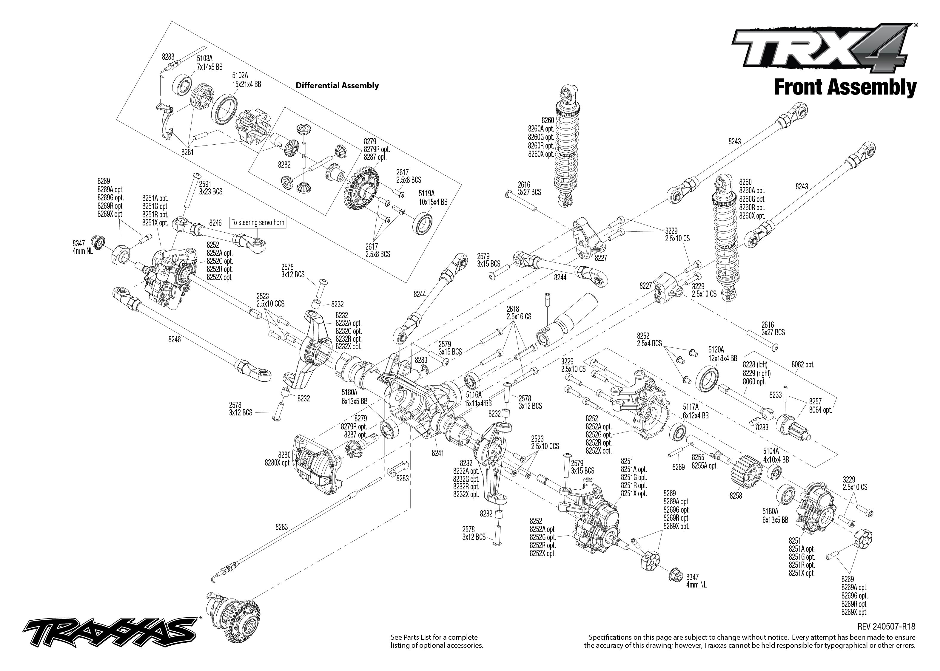 Traxxas TRX-4 Unassembled Kit (82016-4) Front Assembly Exploded View