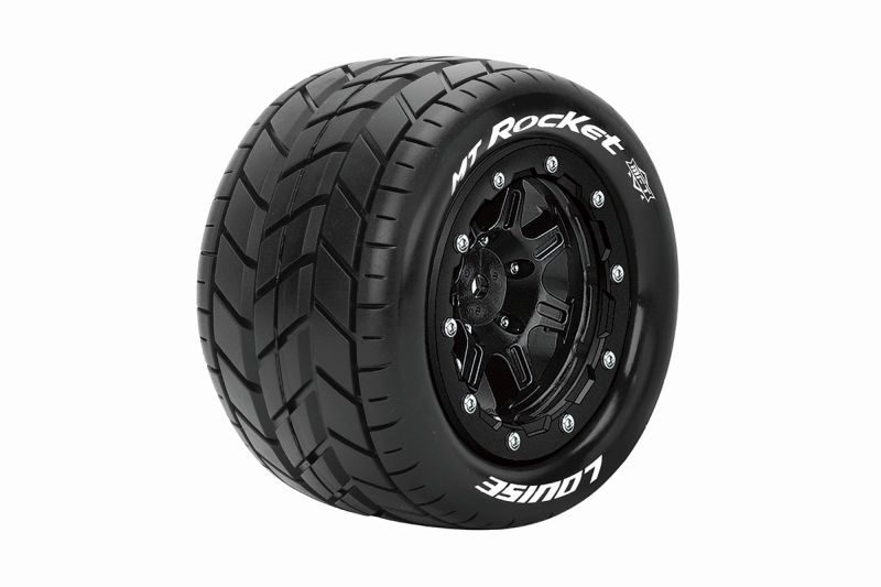 Louise RC MT-Rocket MFT 1/8 Maxx Soft Tire Set Mounted Sport Black Wheels Hex 17mm 1/2 Offset (2)