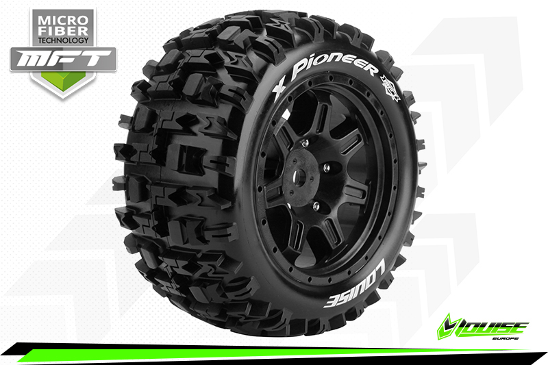 Louise RC 1/5 MFT X-Champ X-Maxx Serie Tire Set Mounted Sport Black Wheels Hex 24mm (2)