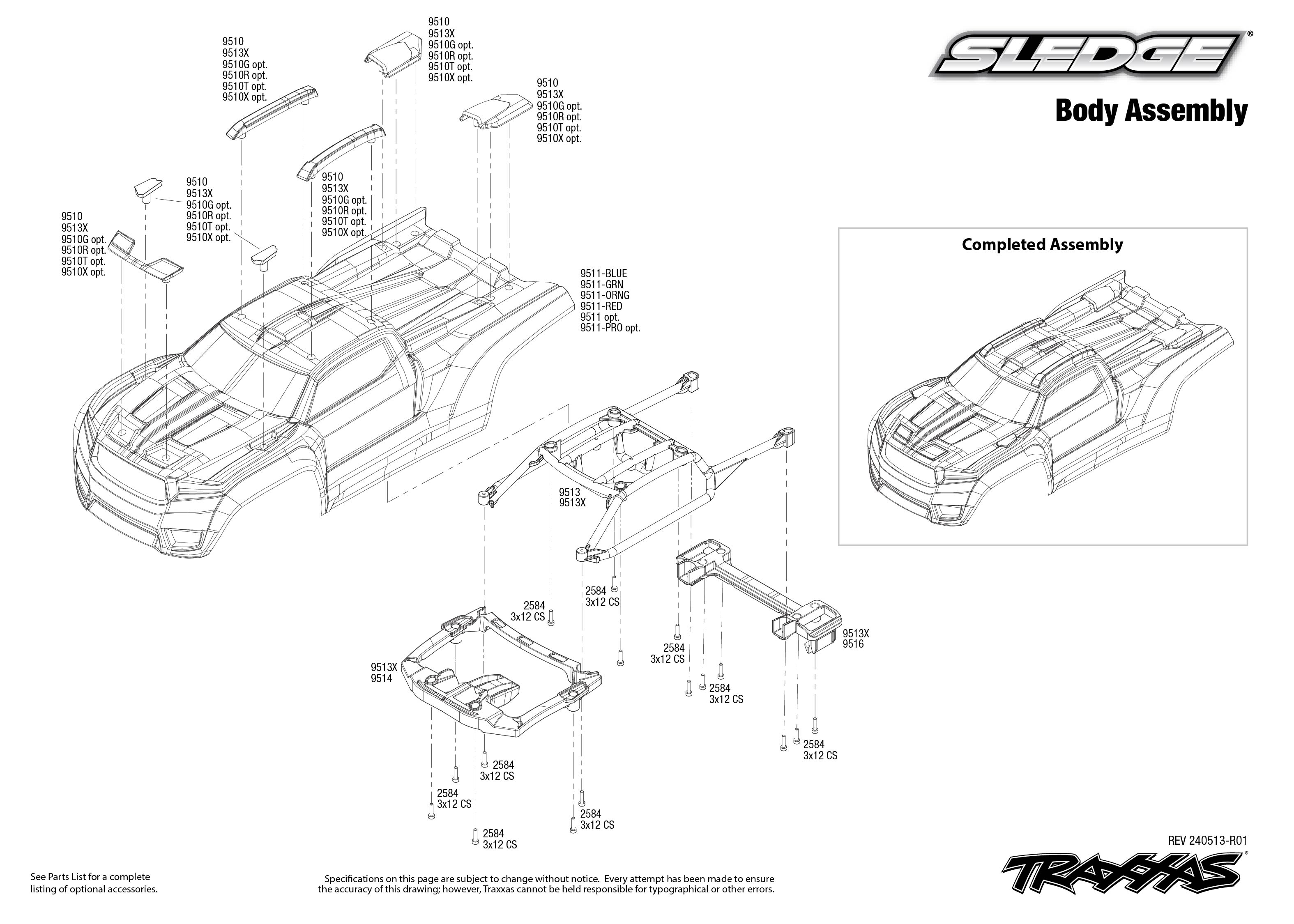 Traxxas Sledge® (95096-4) Body Assembly Exploded View