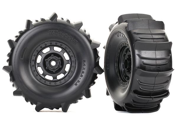 Traxxas Tires & wheels, assembled, glued (Desert Racer wheels, paddle tires, foam inserts) (2)