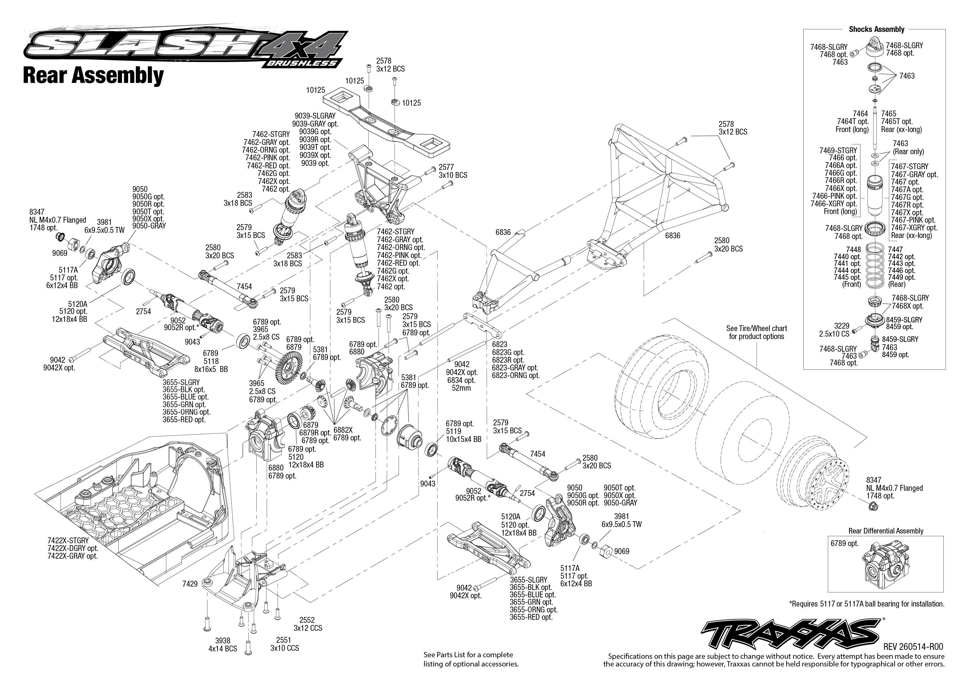 Traxxas Slash® 4X4 Brushless VX3 (68454-4) Rear Assembly Exploded View