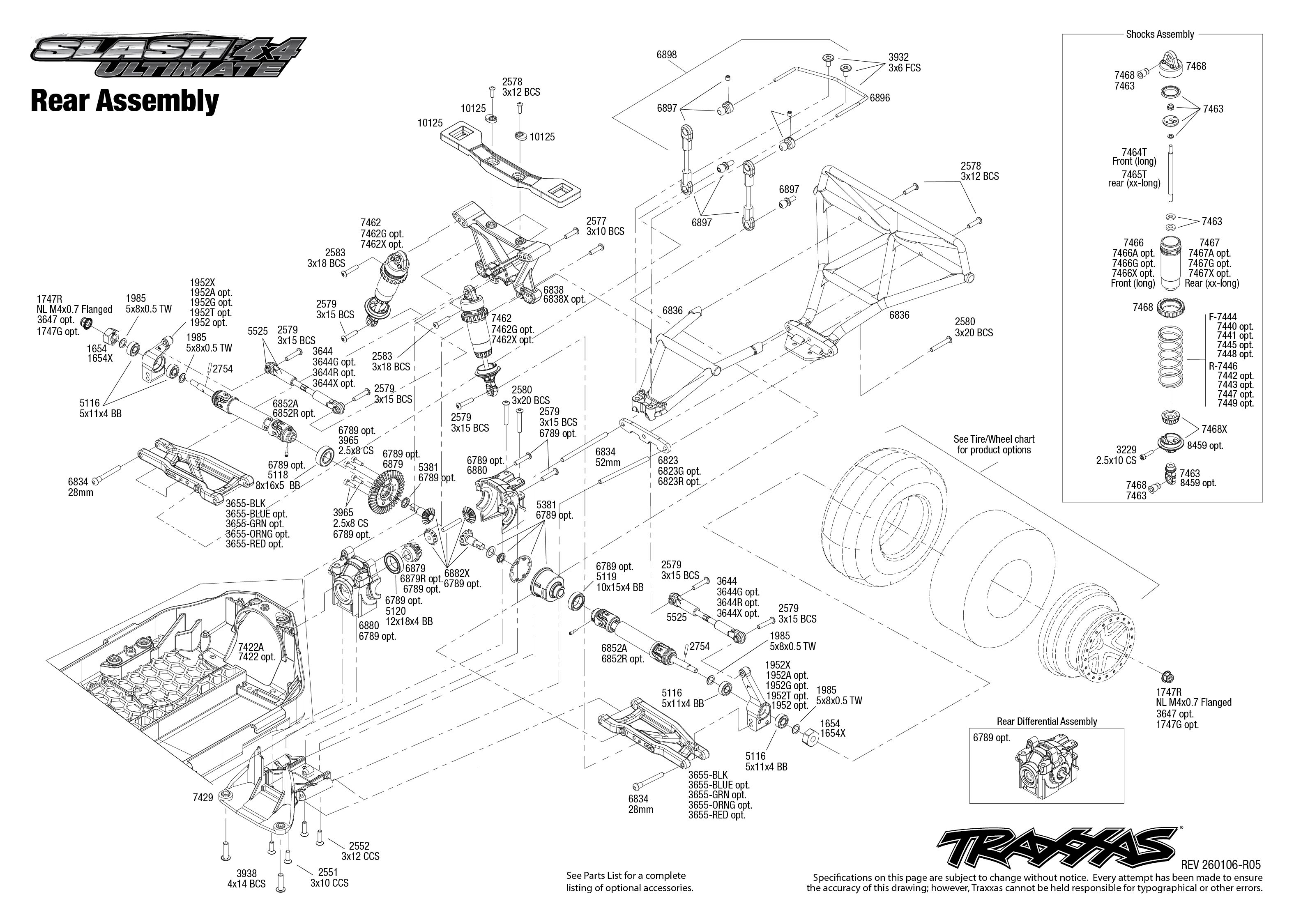 Traxxas Slash 4X4 Ultimate (68277-4) Rear Assembly Exploded View
