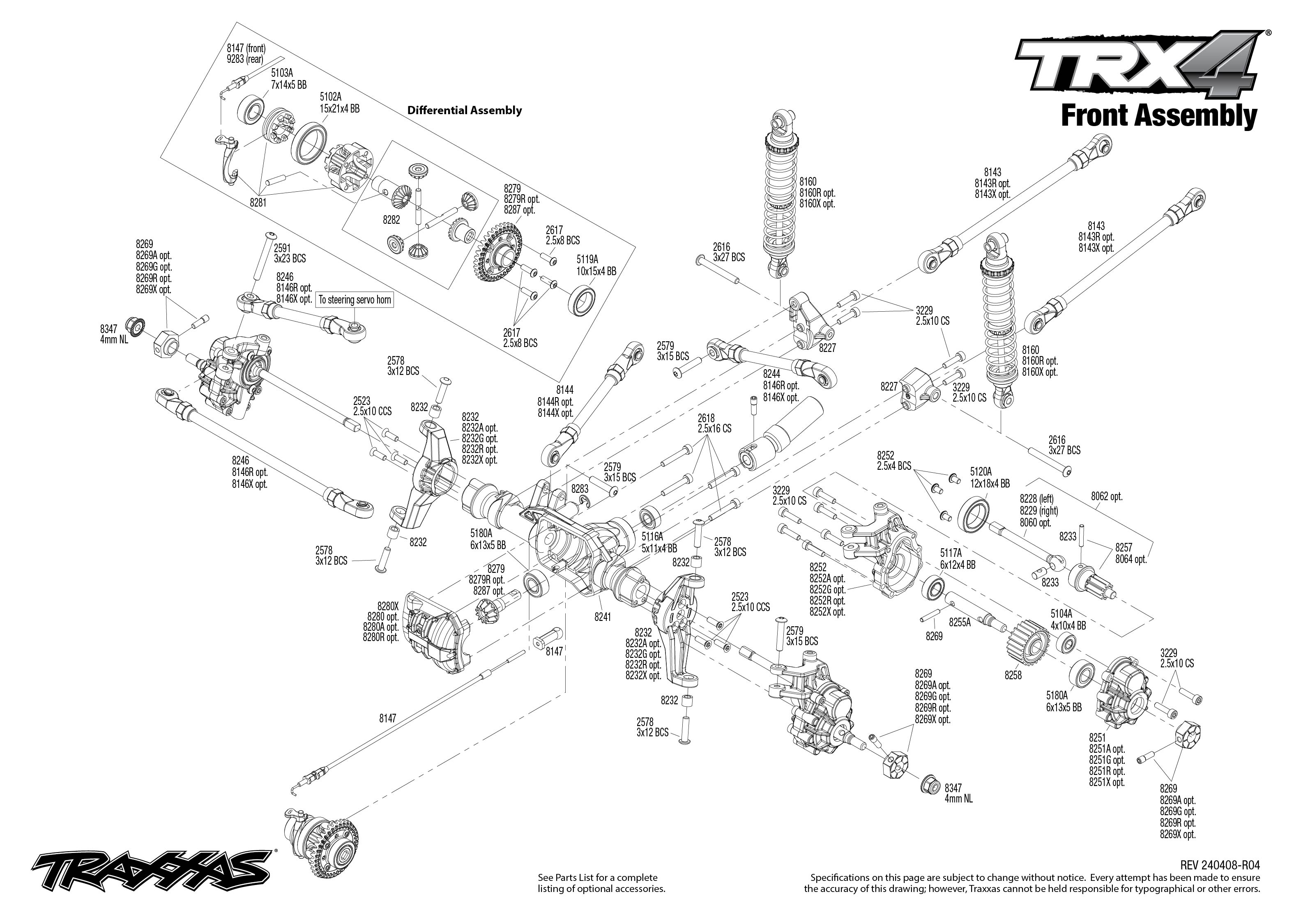 Traxxas TRX-4 Ford F-150 High Trail Edition (92046-4) Front Assembly Exploded View