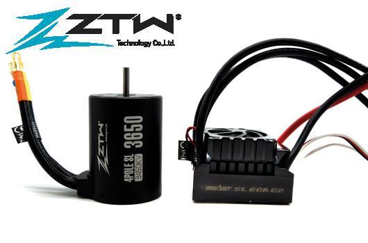 ZTW Brushless Combo 3650 3450KV Motor & Beast SL 60A G2 ESC 1/10