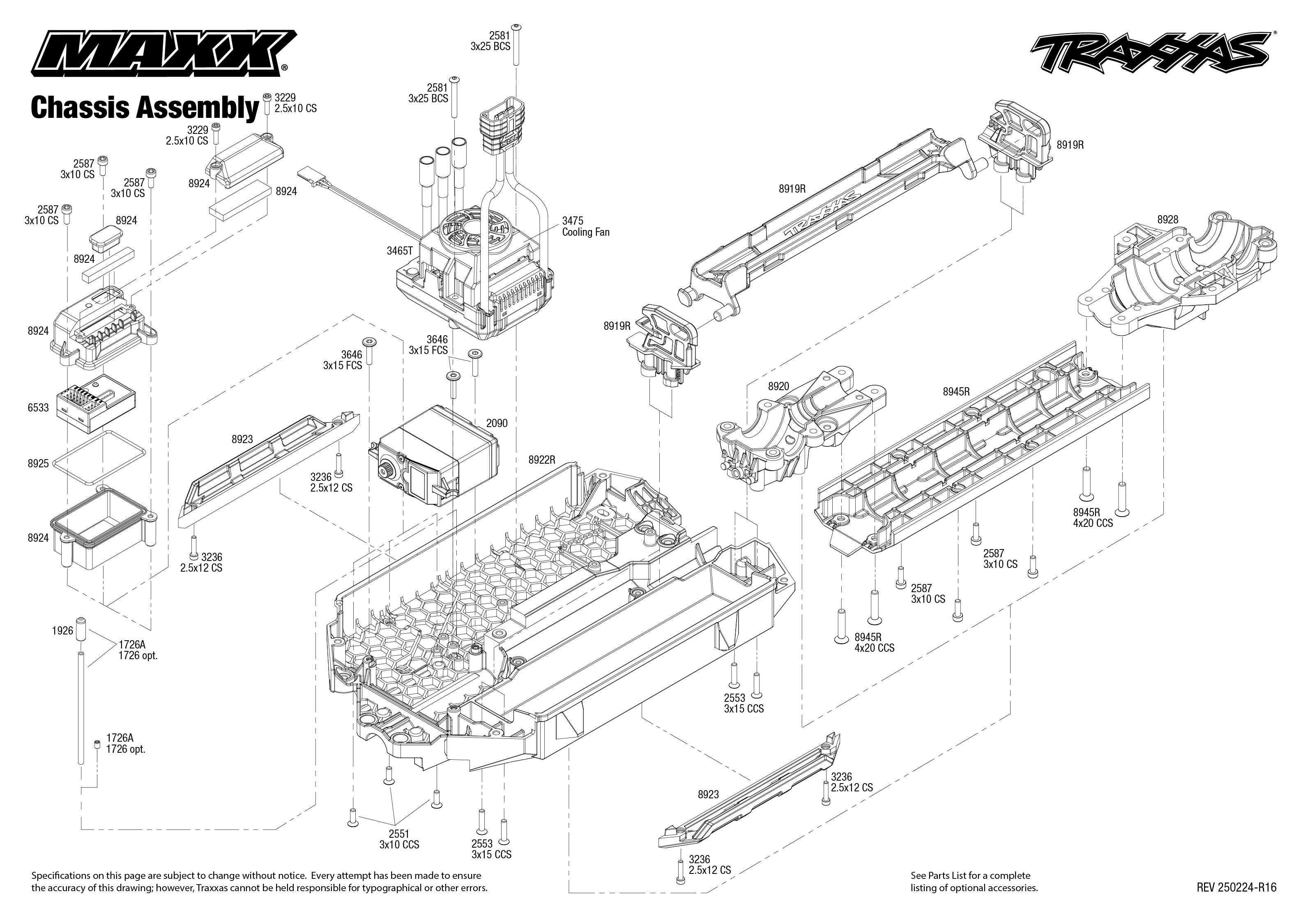 Traxxas Maxx® (89086-4) Chassis Assembly Exploded View