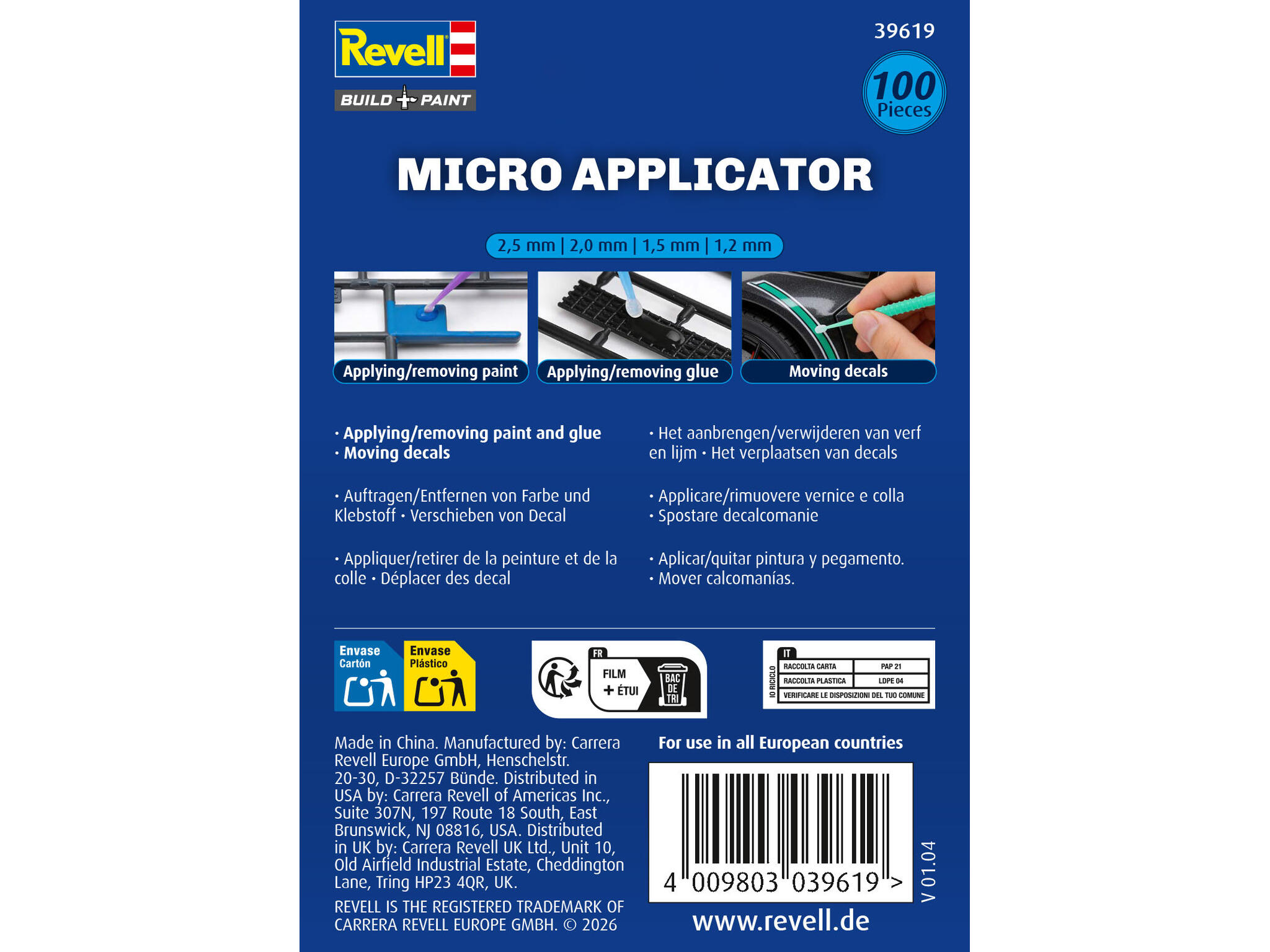 Revell Micro Applicators: 25x 2.5, 2.0, 1.5 & 1.2mm (100)