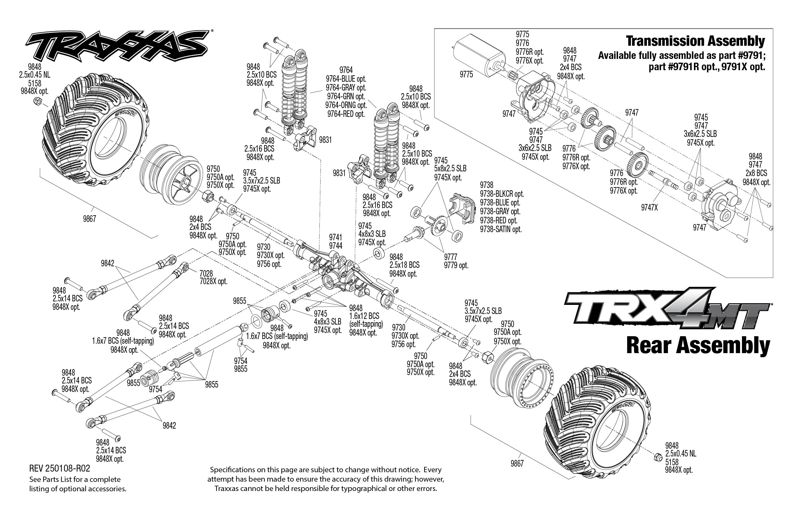 Traxxas TRX-4MT Chevrolet K10 Monster Truck (98064-1) Rear Assembly Exploded View