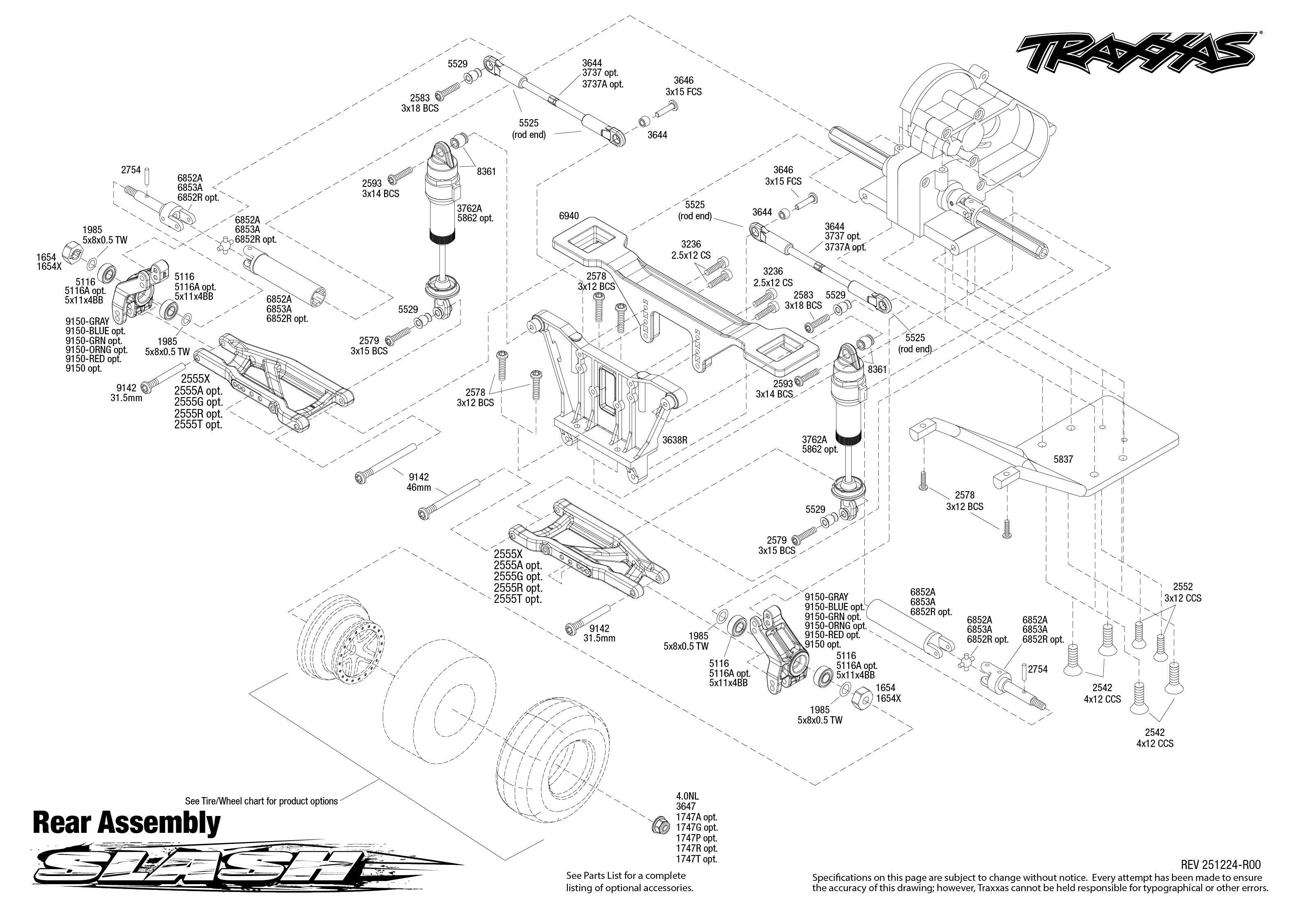 Traxxas Slash 2WD XL-5 Assembly Kit (58214-4) Rear Assembly Exploded View