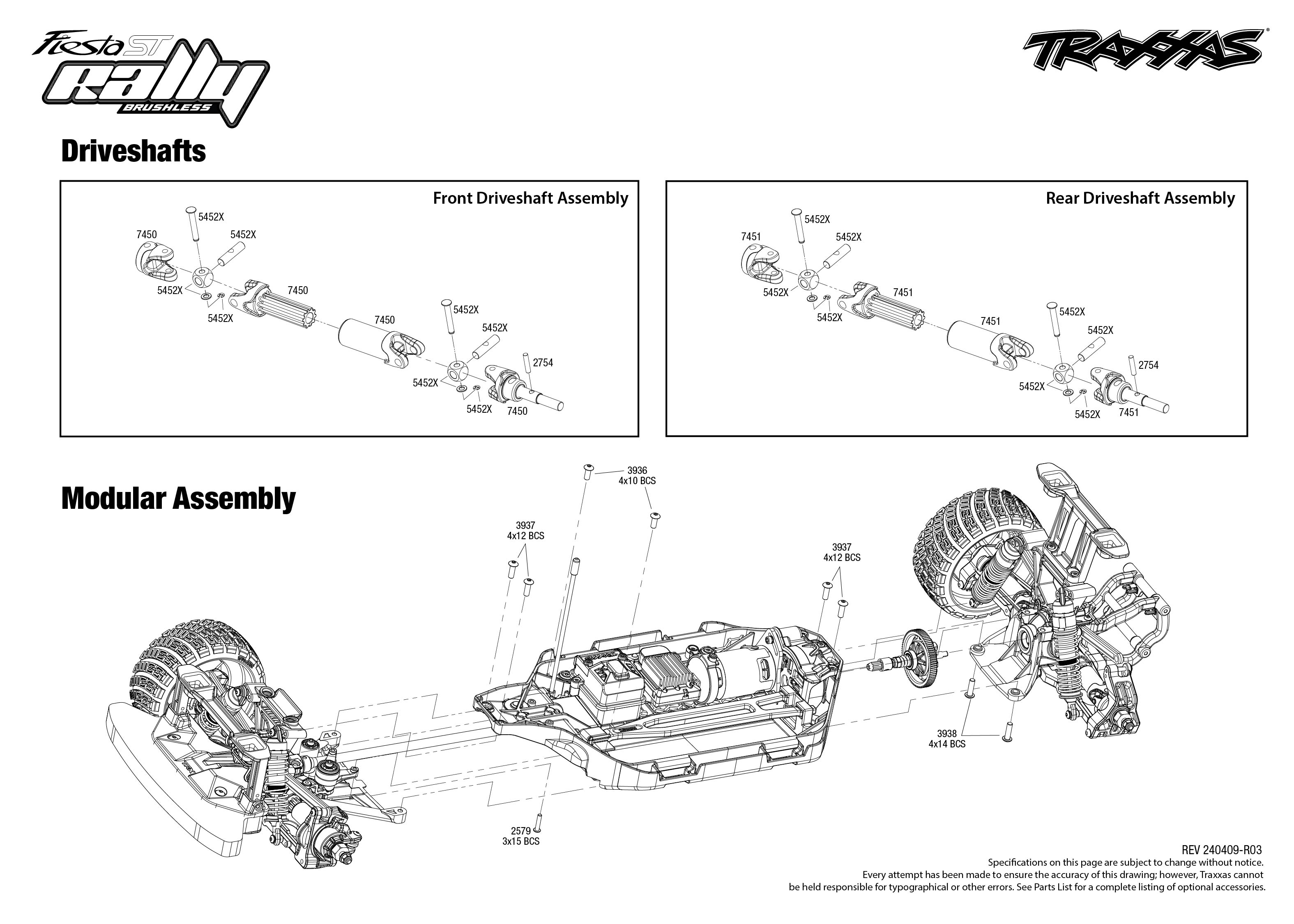 Traxxas Ford Fiesta ST Rally Brushless (74154-4) Driveshafts Assembly Exploded View