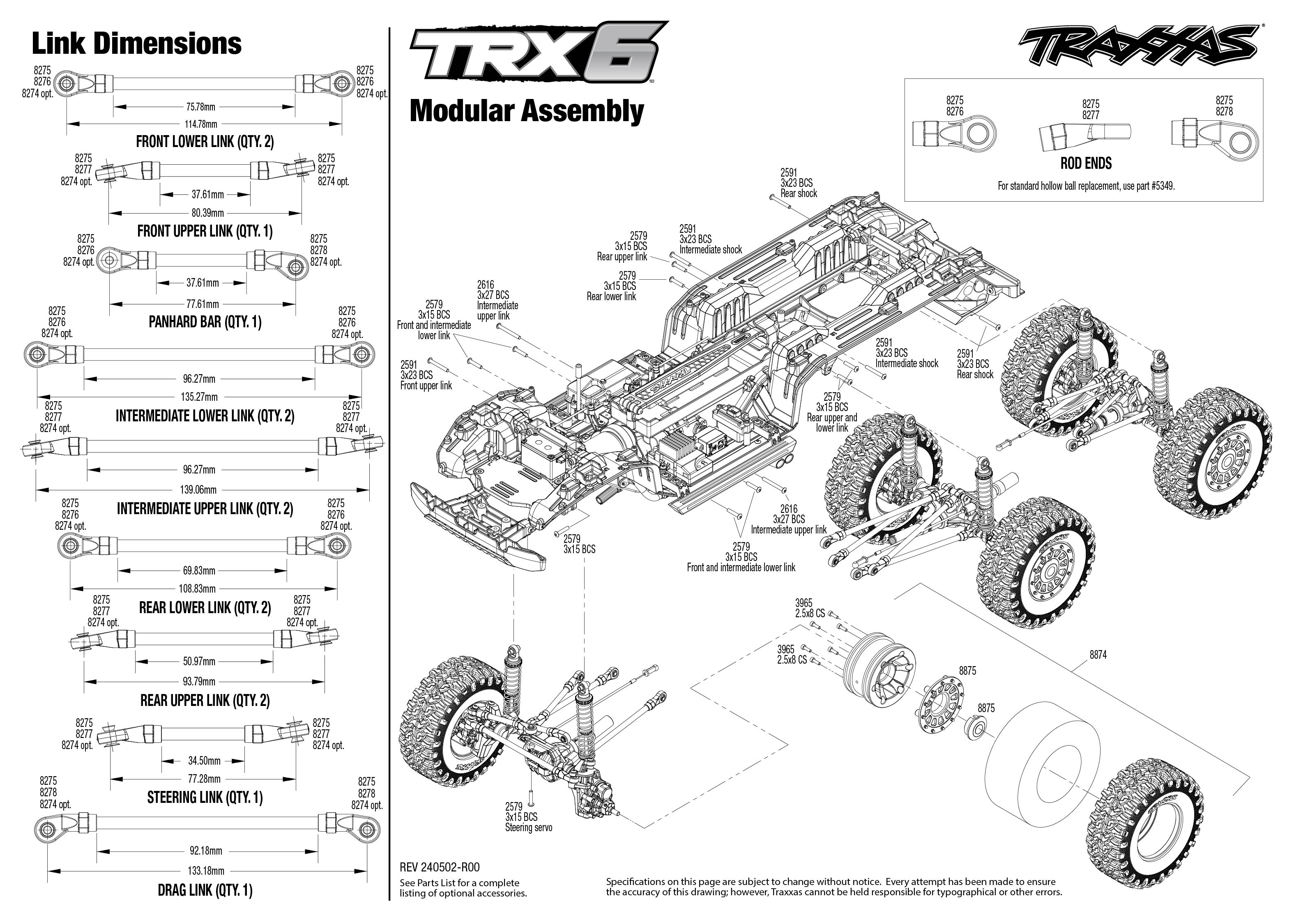 Traxxas TRX-6 Mercedes-Benz® G 63® AMG 6X6 (88296-4) Modular Assembly Exploded View