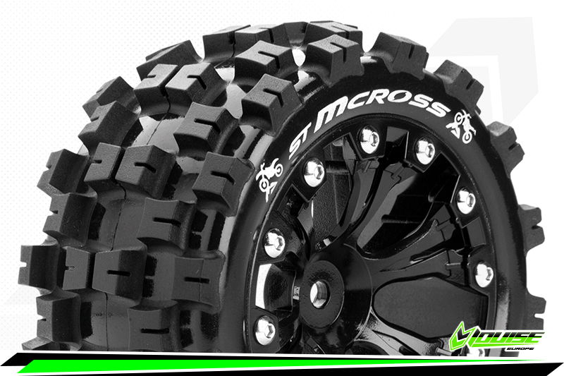 Louise RC ST-Mcross 1/10 Stadium Truck Soft Banden op 2.8" Zwarte 1/2" Offset Velgen (2)