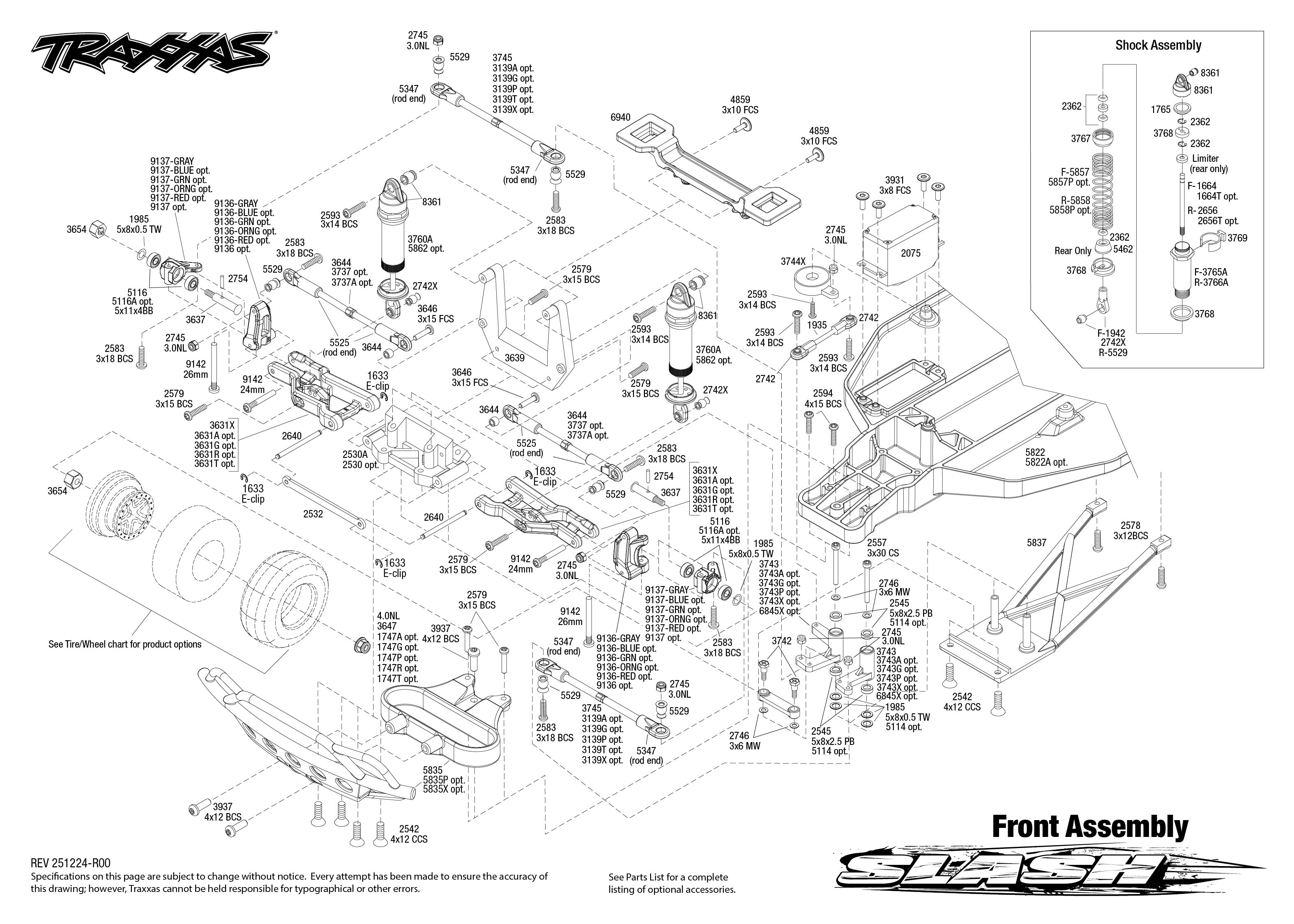 Traxxas Slash 2WD XL-5 Assembly Kit (58214-4) Front Assembly Exploded View