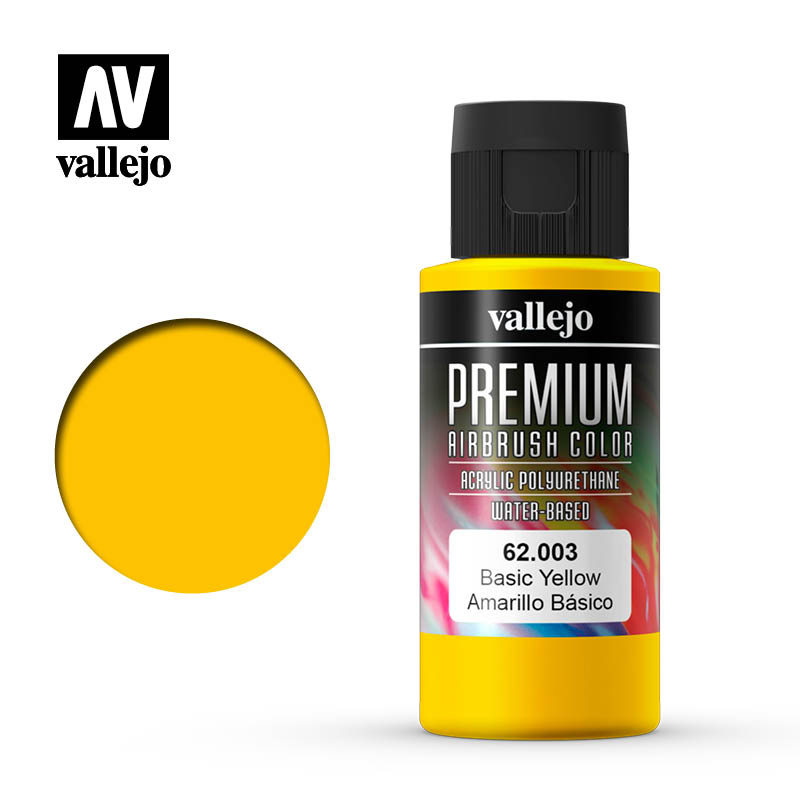 62003 Vallejo Premium Airbrush Color Basic Yellow Potje 60ml