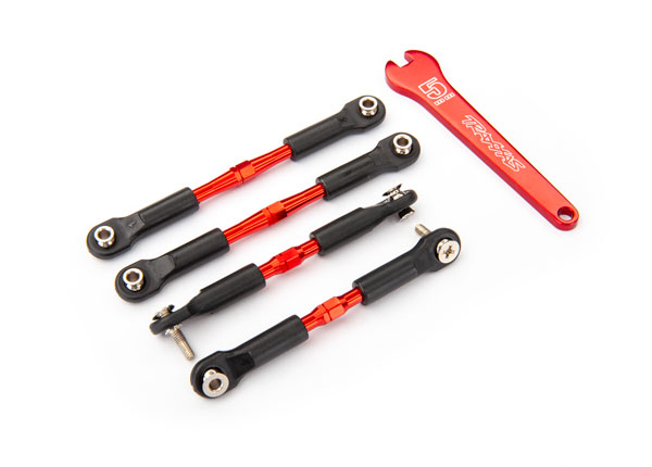 Traxxas Turnbuckles, aluminum (red-anodized), camber links, front, 39mm (2), rear, 49mm (2) (assembled w/ rod ends & hollow balls)/wrench