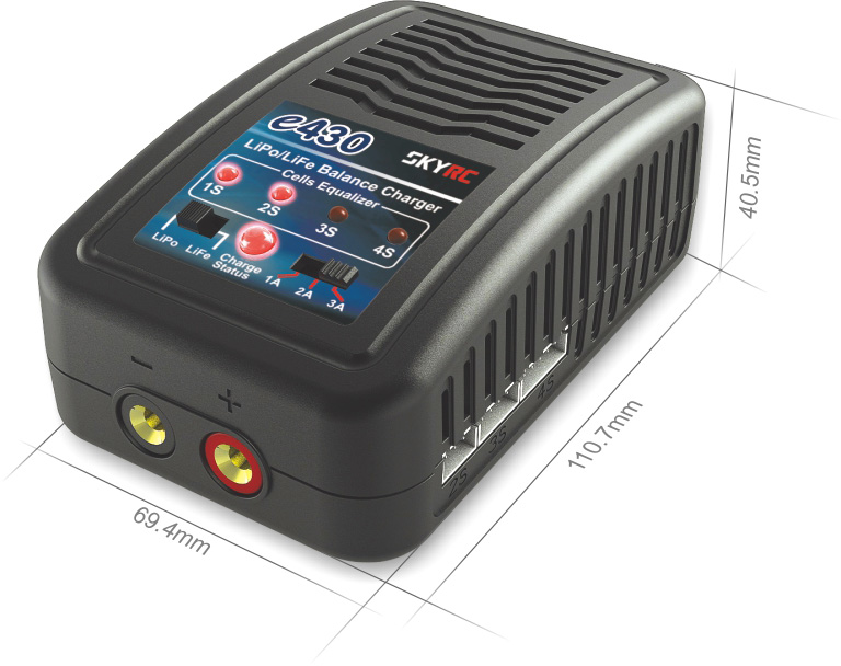 SkyRC e430 AC LiPo/LiFe Fast Charger 2-4S 3A XT60 plug
