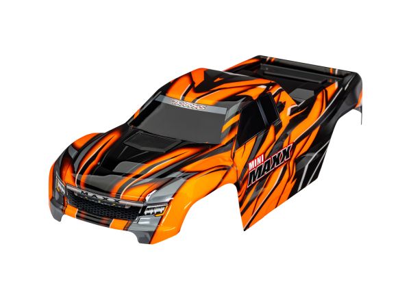 Traxxas Body, Mini Maxx®, complete (orange) (painted, decals applied)
