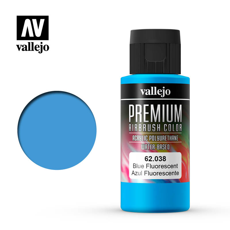 62038 Vallejo Premium Airbrush Color Fluorescent Blue Potje 60ml