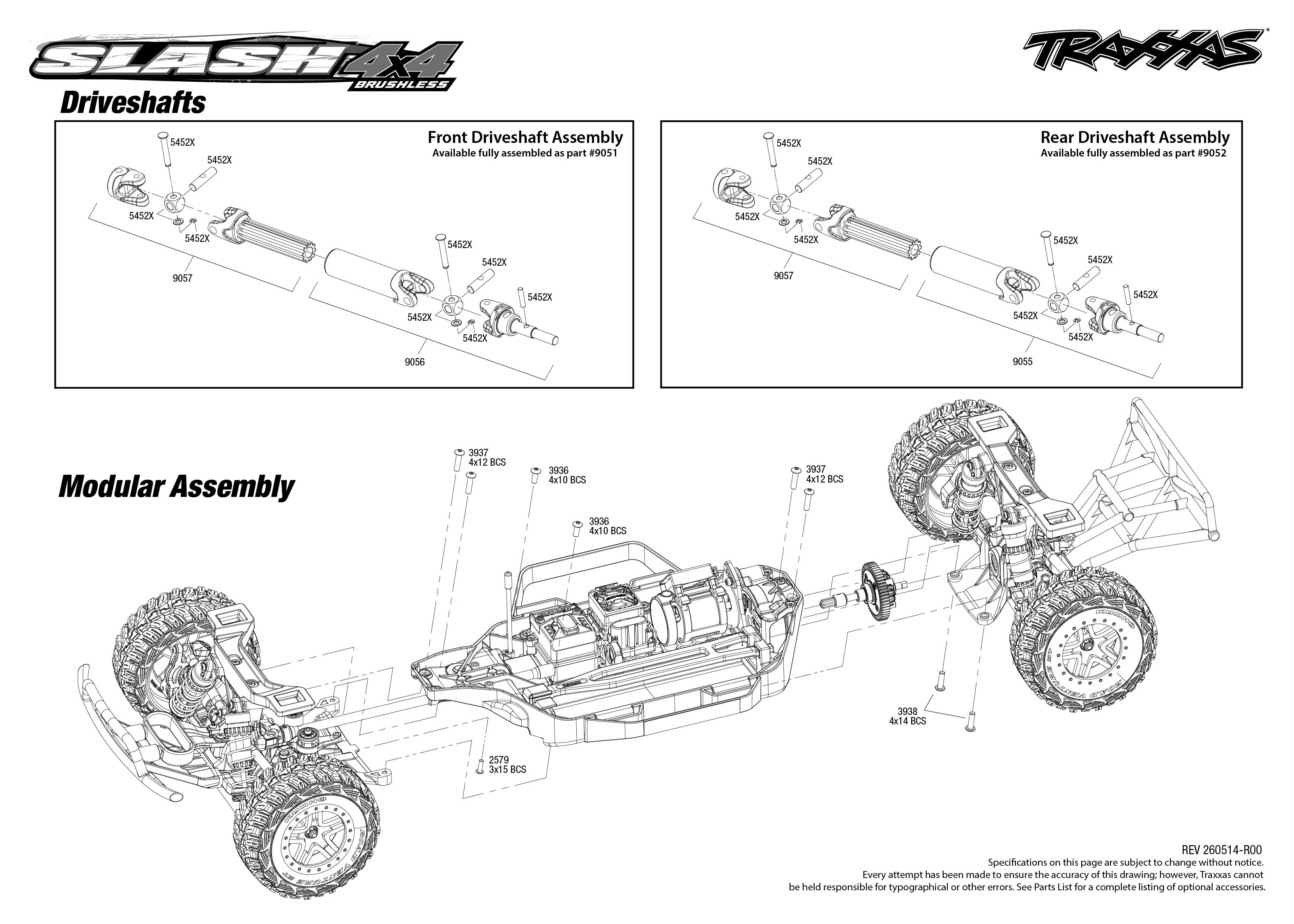 Traxxas Slash® 4X4 Brushless VX3 (68454-4) Driveshafts Assembly Exploded View