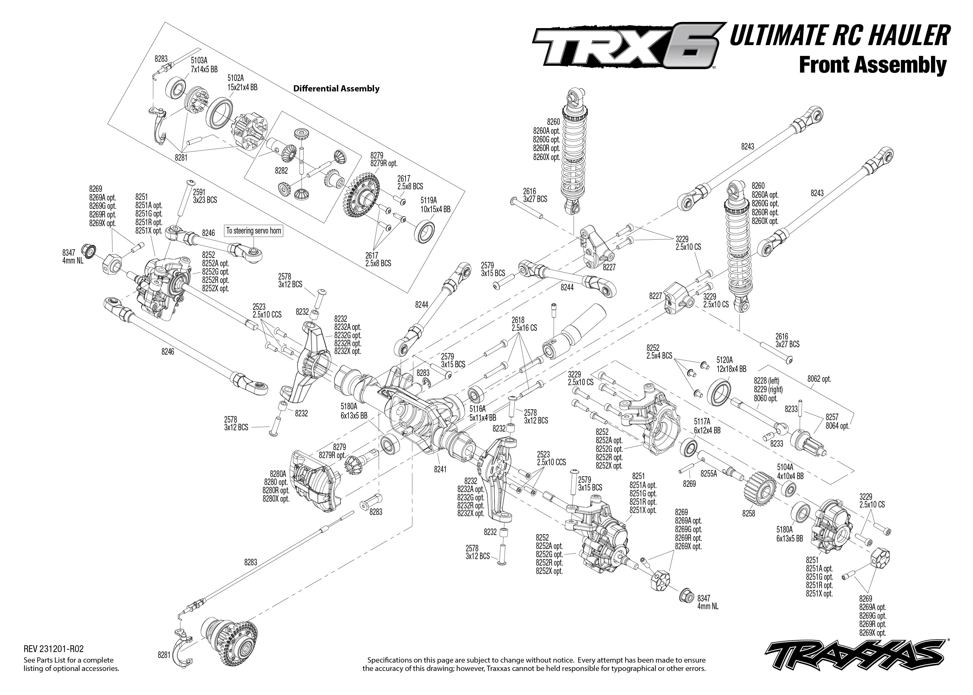 Traxxas TRX-6® Ultimate RC Hauler (88086-84) Front Assembly Exploded View