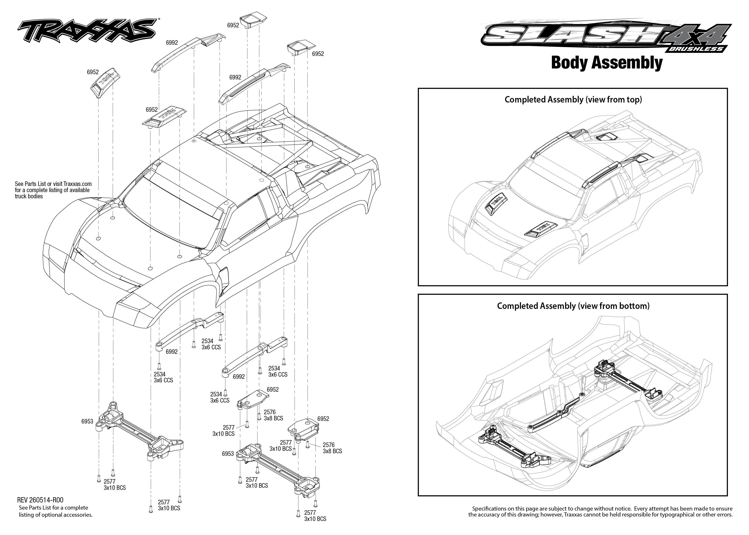 Traxxas Slash® 4X4 Brushless (68454-4) Body Assembly Exploded View