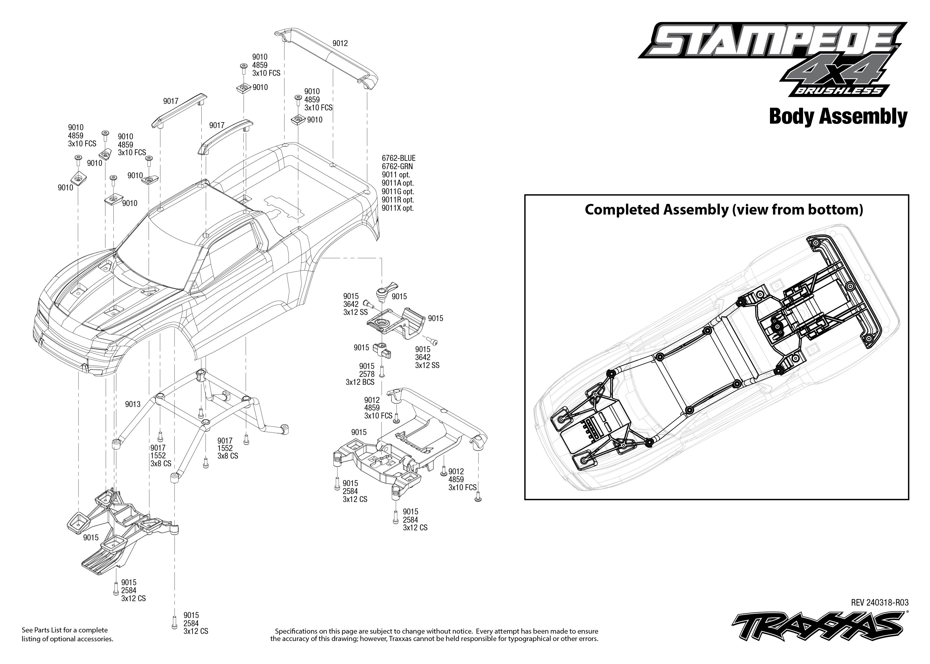 Traxxas Stampede 4X4 BL-2s (67154-4) Body Assembly Exploded View