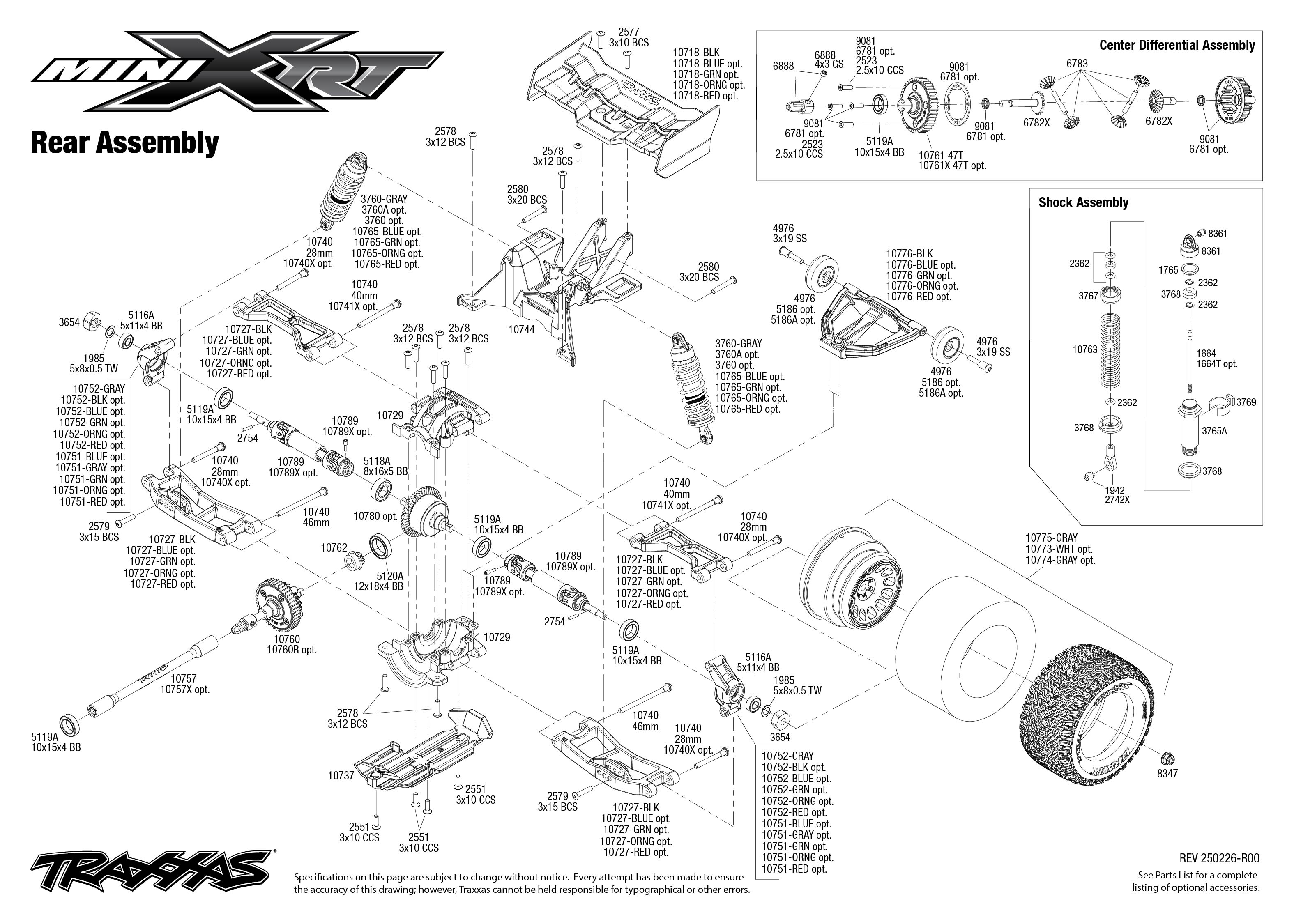 Traxxas Mini XRT (108076-1) Rear Assembly Exploded View