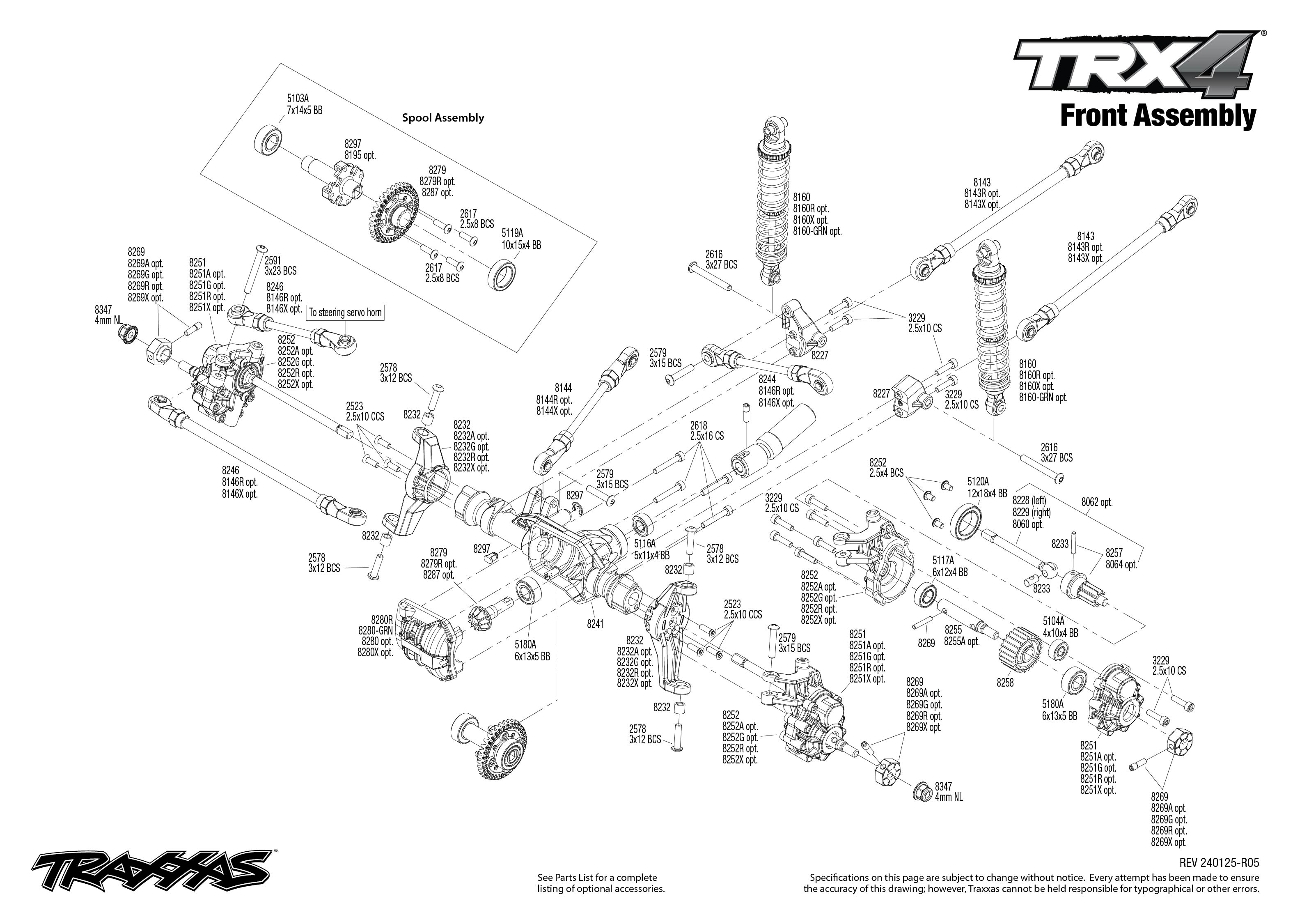 Traxxas TRX-4 Sport High Trail Edition (82044-4) Front Assembly Exploded View