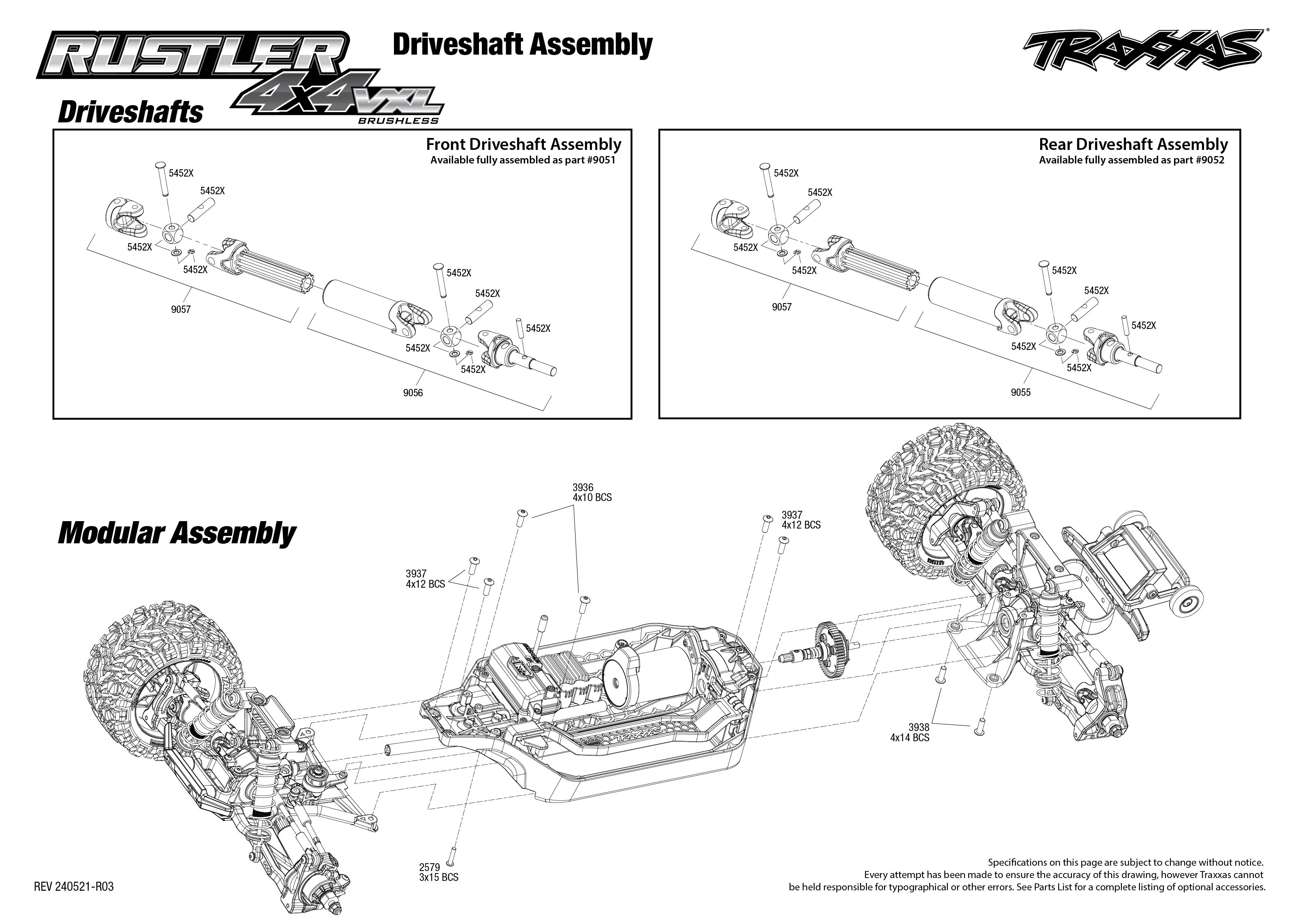 Traxxas Rustler 4X4 VXL (67376-4) Driveshafts Assembly Exploded View