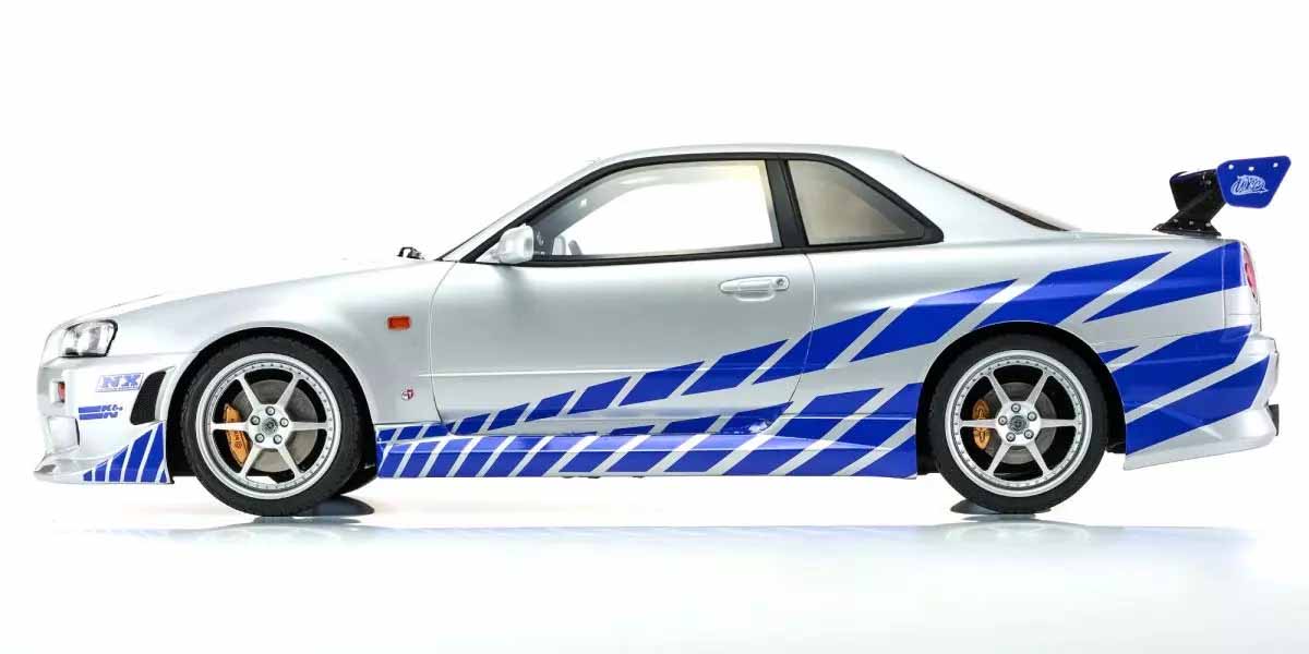 Kyosho Resin Nissan GT-R 2001 Fast & Furious Silver/Blue Stripes 1/12
