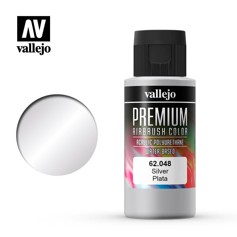62048 Vallejo Premium Airbrush Color Silver Potje 60ml