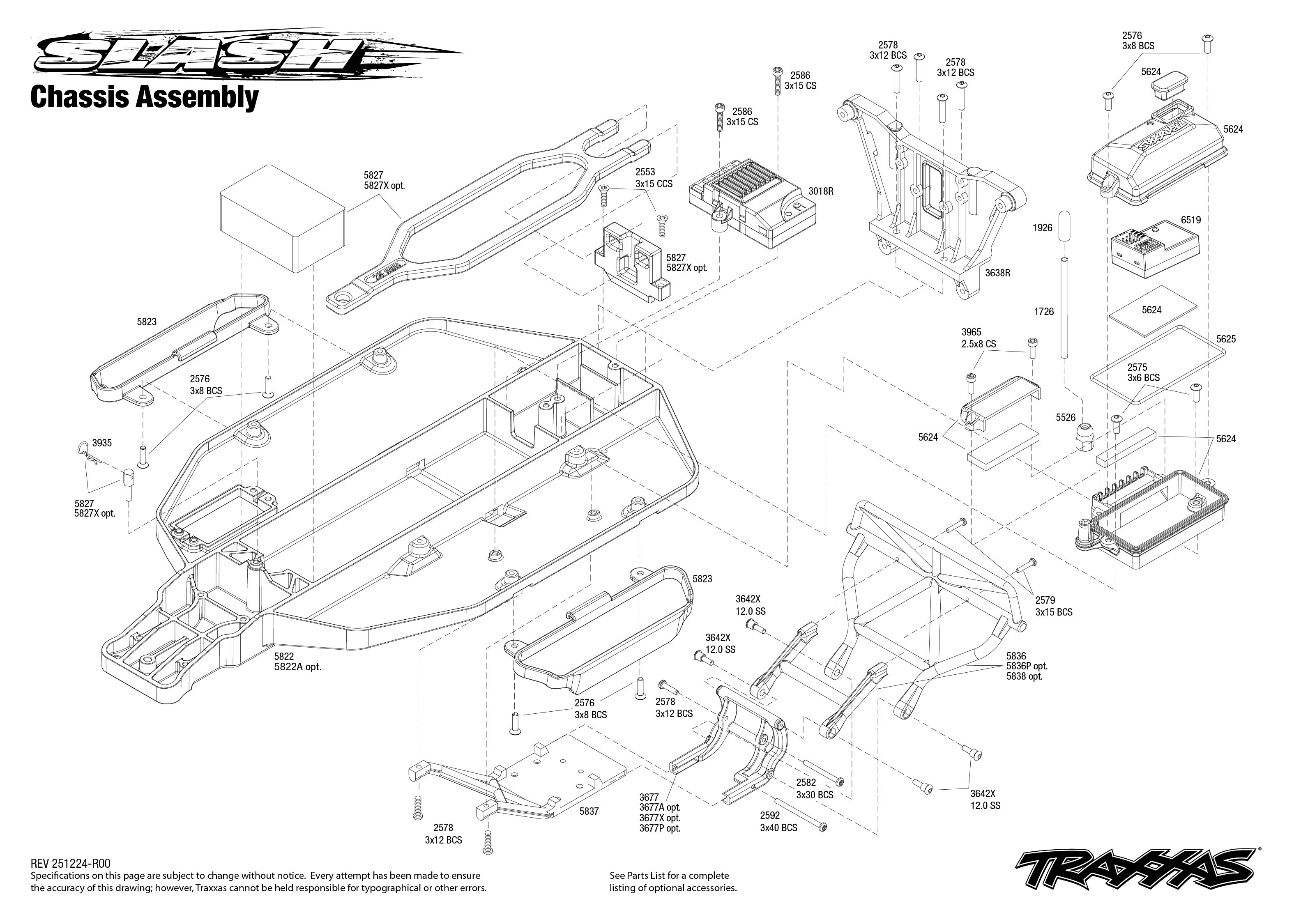 Traxxas Slash 2WD XL-5 Assembly Kit (58214-4) Chassis Assembly Exploded View