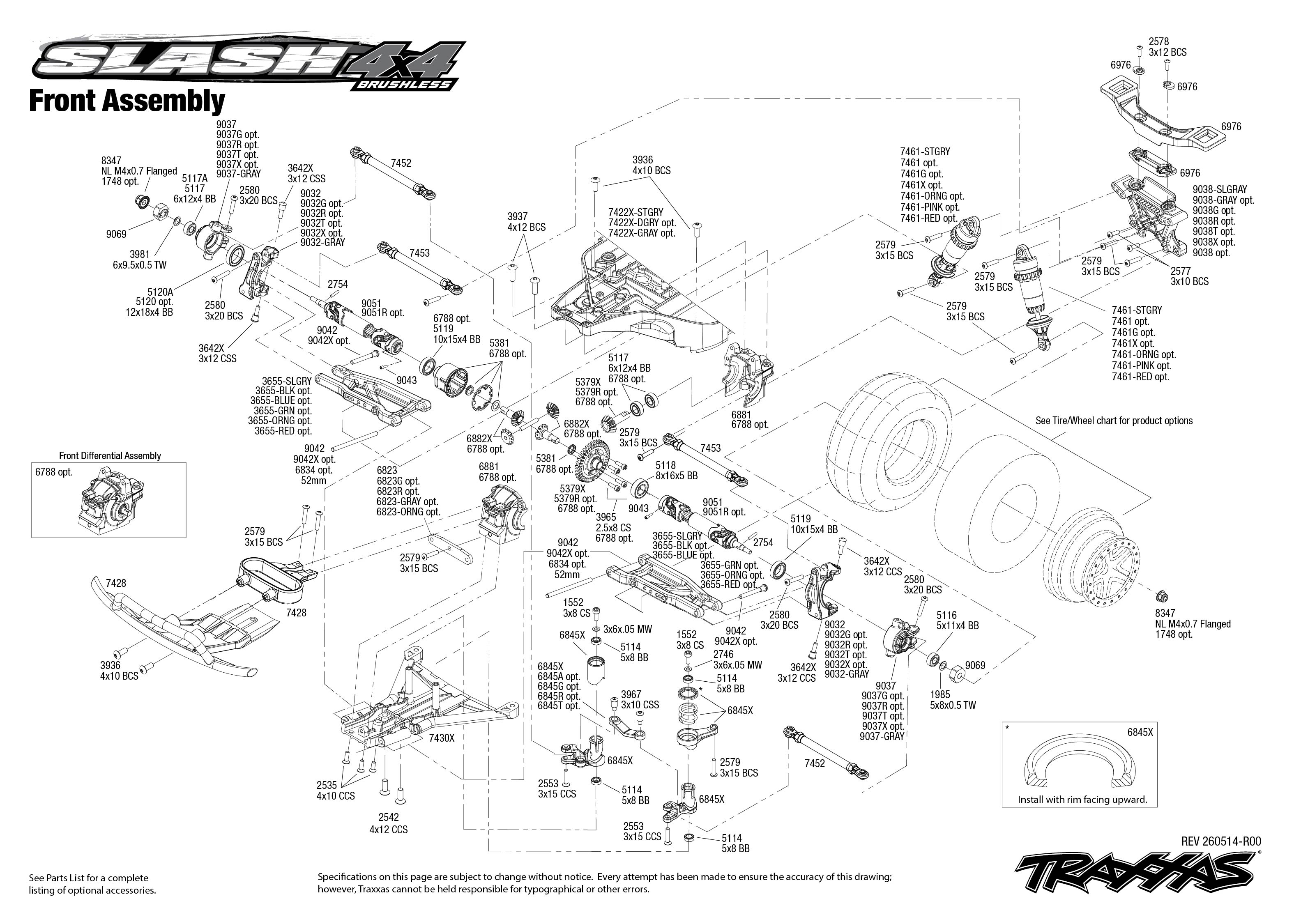 Traxxas Slash® 4X4 Brushless VX3 (68454-4) Front Assembly Exploded View
